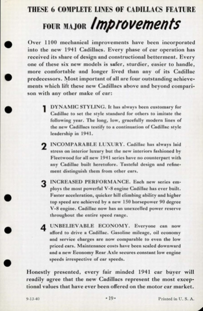 1941 Cadillac Salesmans Data Book Page 101
